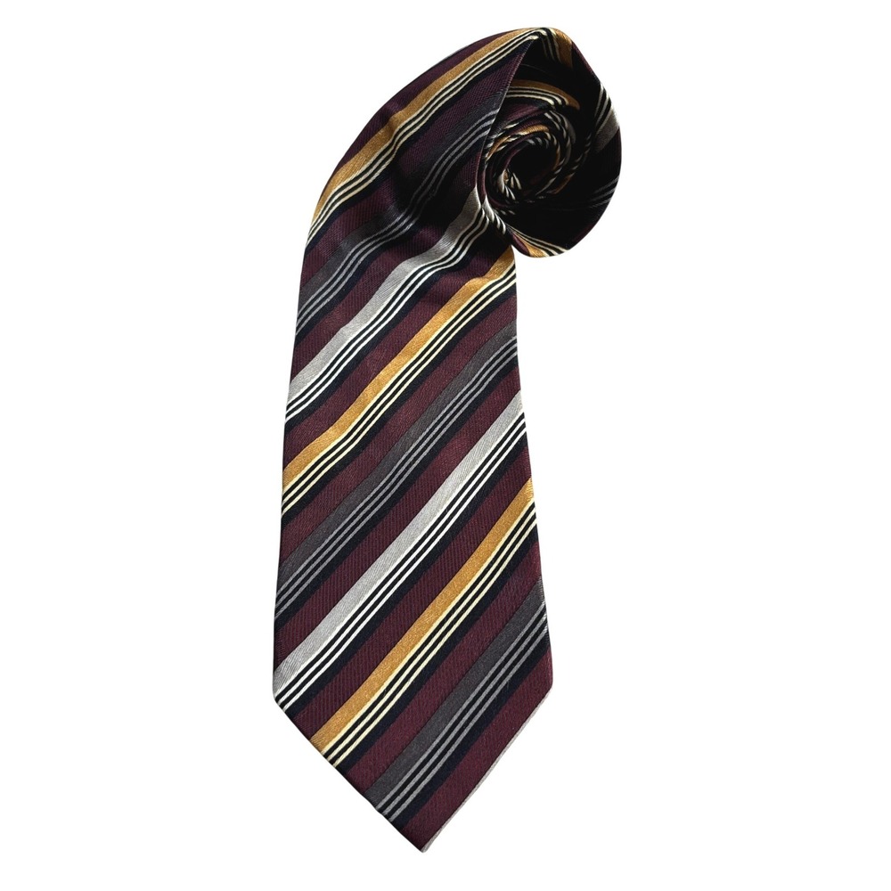 Kilburne and Finch Silk Stripe Necktie‎ Burgundy Gold Gray Men's Formal